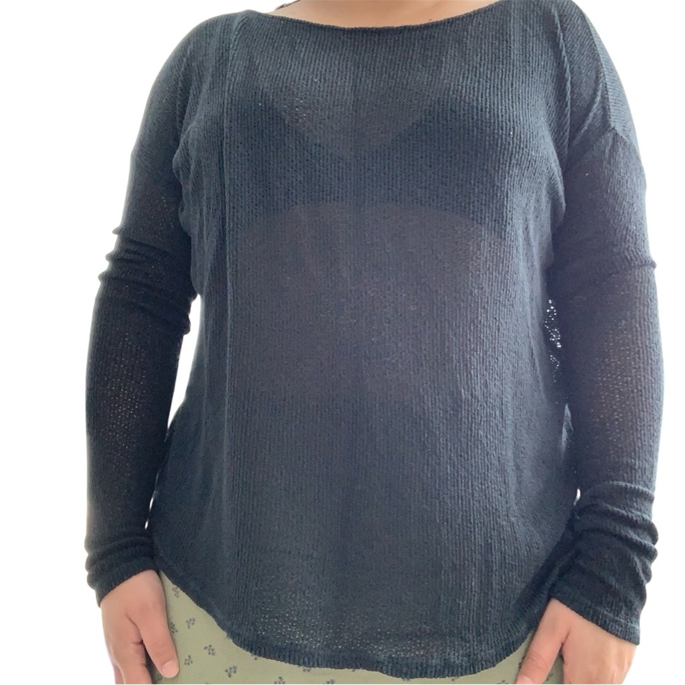 Brandy Melville Black Semi-Sheer Knit Top